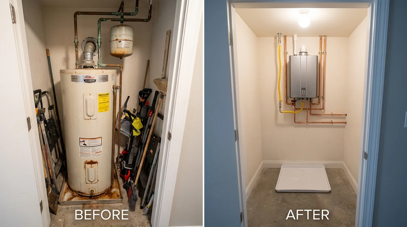 Tank water heater versus wall-mounted tankless unit comparison for Glenwood, IL homeowners